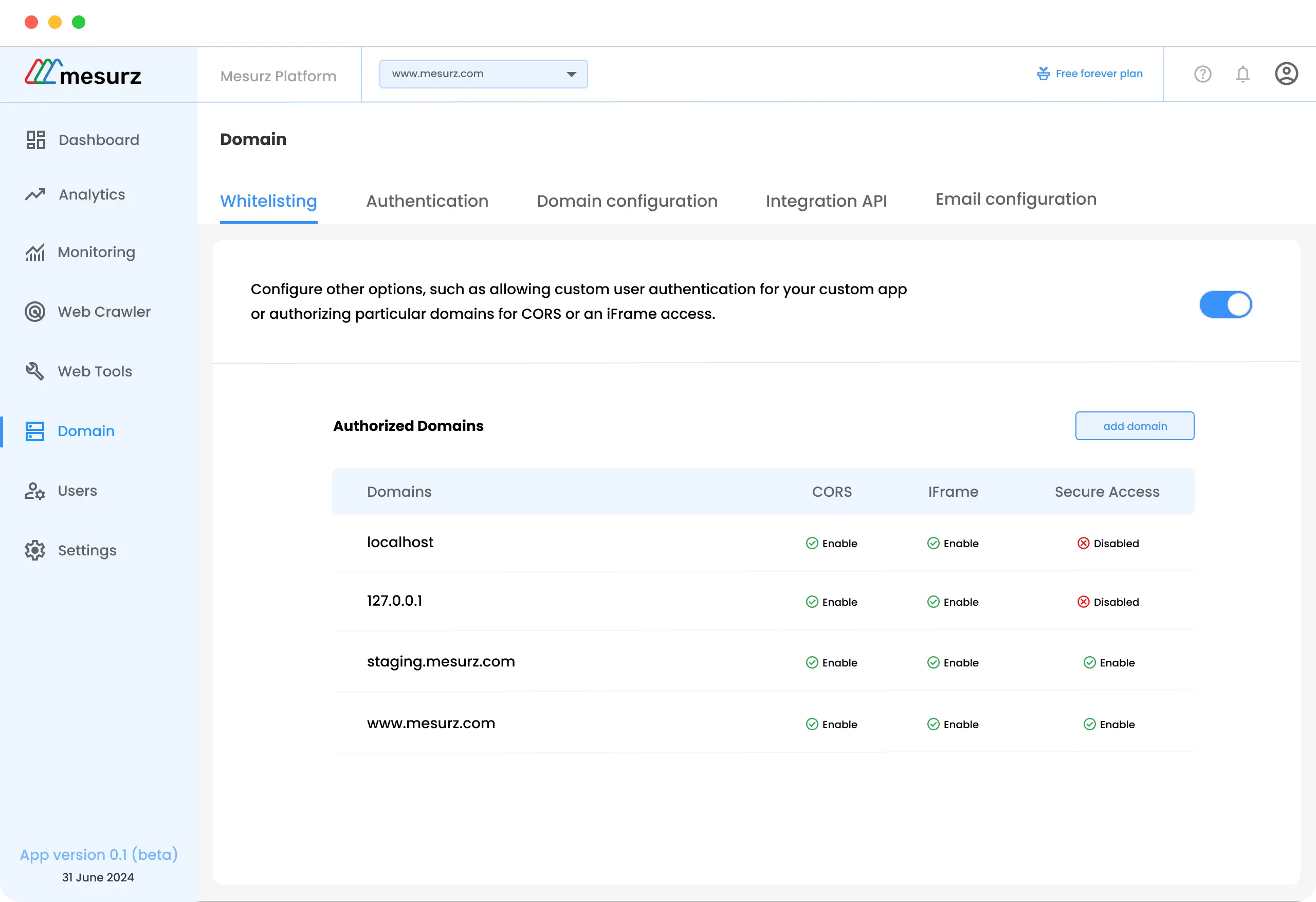 Mesurz Domain Whitelisting